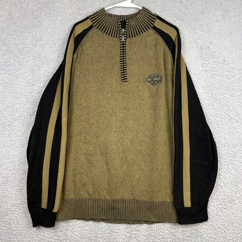 Harley Davidson Sweater Mens 2XL Brown Quarter Zip Biker Grunge 1/4 Knitted